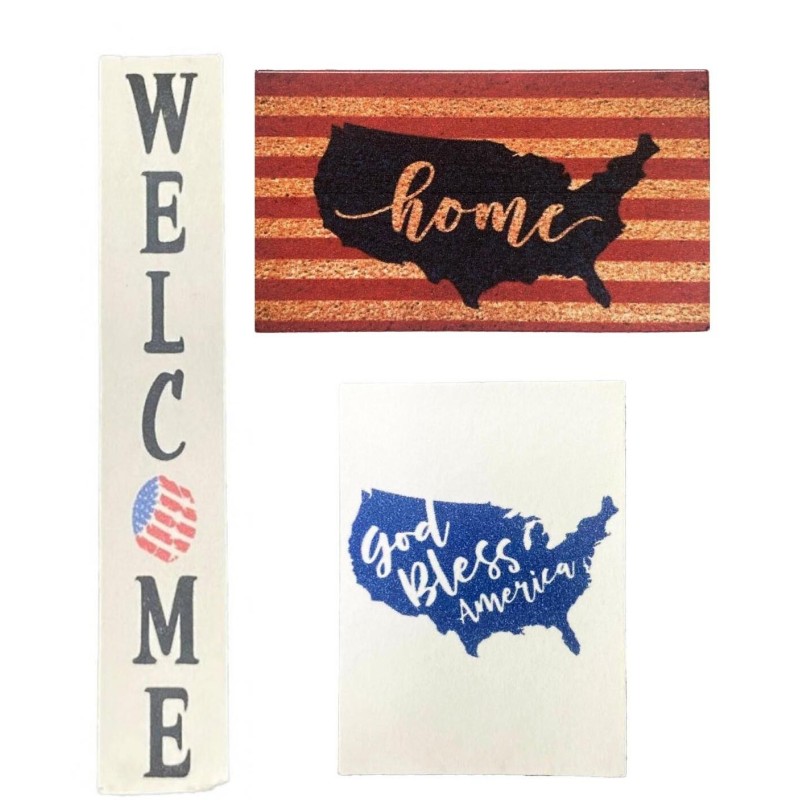 Dolls House American Porch Bundle Welcome Sign Door Mat Set Home Decor Accessory