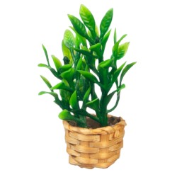 Dolls House Bamboo Plant in Wicker Basket Planter Modern Home Decor Accessory