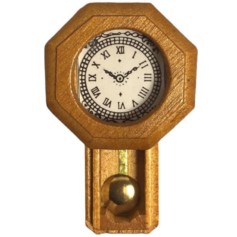 Dolls House Regulator Pendulum Wall Clock Octagon Shaped Wooden Hall Accessory