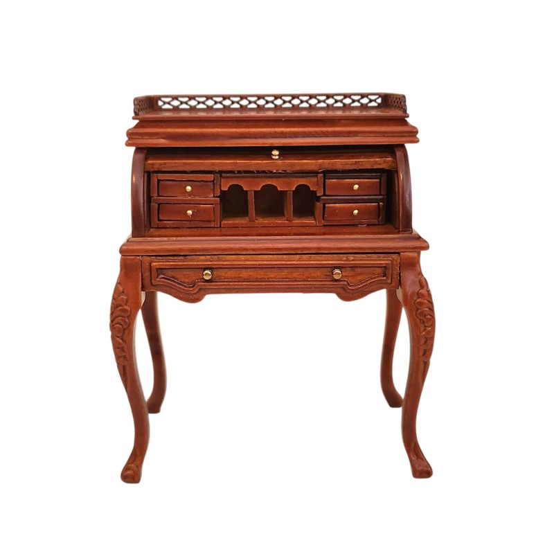 Dolls House Roll Top Desk Victorian Bureau Walnut Platinum Study Furniture 1:12