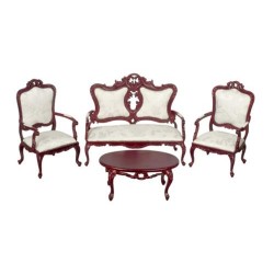 Dolls House Fancy Victorian Living Room Furniture Set Mahogany White Miniature