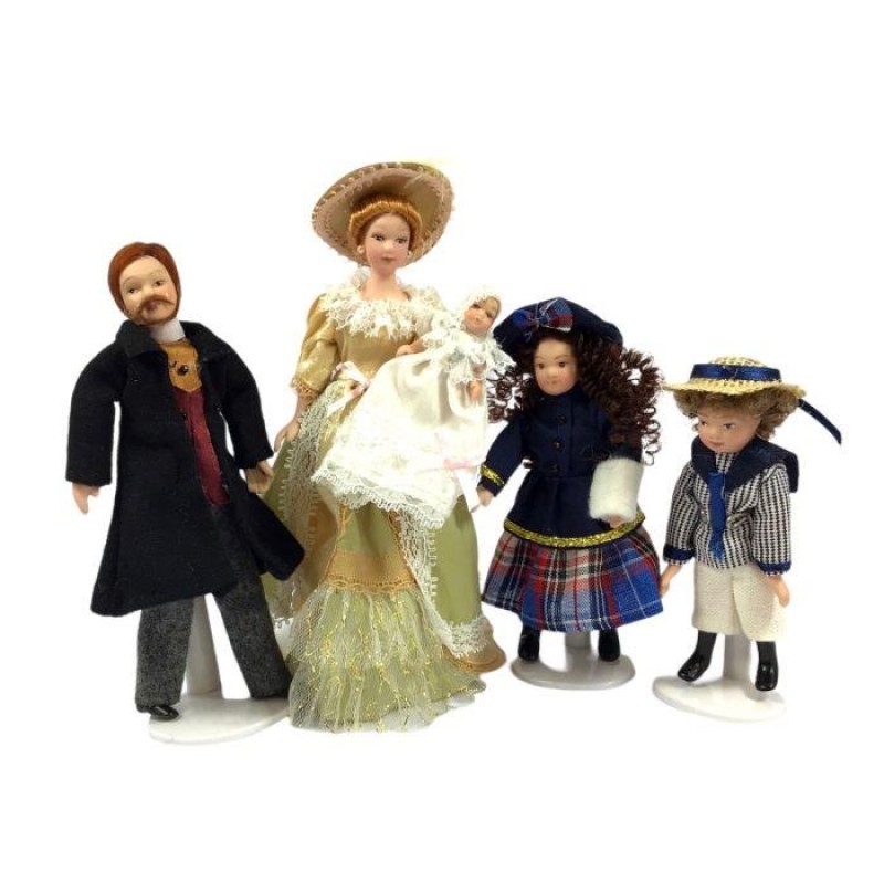 Dolls House Victorian Family of 5 People Porcelain Figures Miniature 1:12 Scale