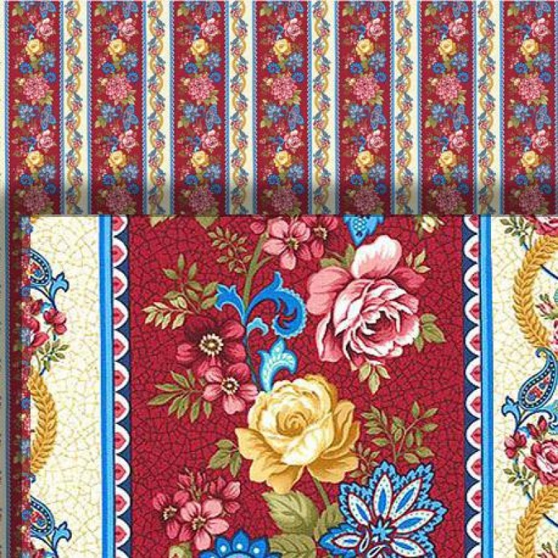 Dolls House Wallpaper Victorian Climbing Rose Red 1/2 inch 1:24 Miniature Print