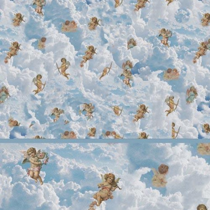 Dolls House Wallpaper Cherubs in the Clouds With Frieze Miniature Print 1:12 Dolls House Wallpaper Cherubs in the Clouds With Frieze Miniature Print 1:12