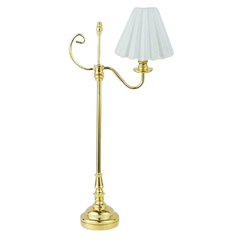 Dolls House Floor Lamp Brass Base White Shade Hat Stand Light LED Battery 1:12