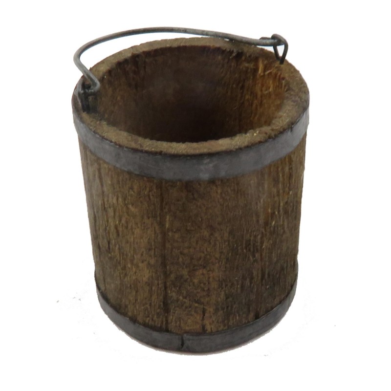 Dolls House Rustic Wooden Bucket with Handle Miniature Garden Kitchen Accessory