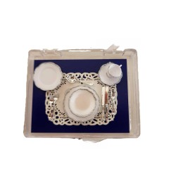 Dolls House Place Setting Chrysnbon Tableware Set Silver Trim Miniature 1:12