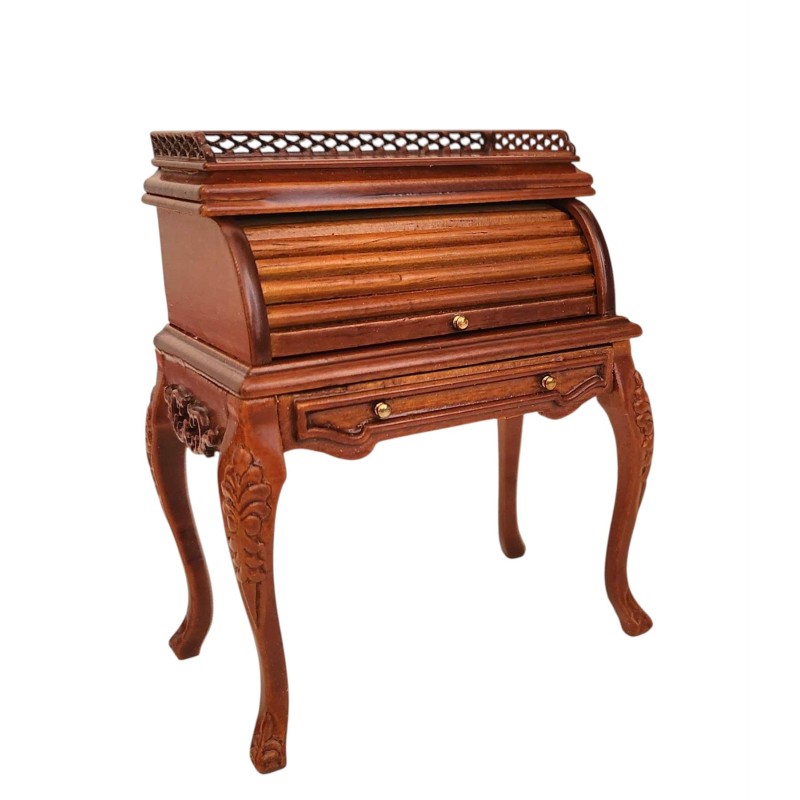 Dolls House Roll Top Desk Victorian Bureau Walnut Platinum Study Furniture 1:12