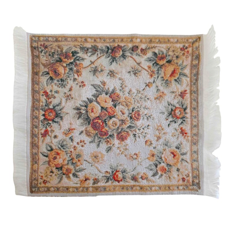 Dolls House French Floral Rug Apricot Jacquard Design Floor Accessory Medium