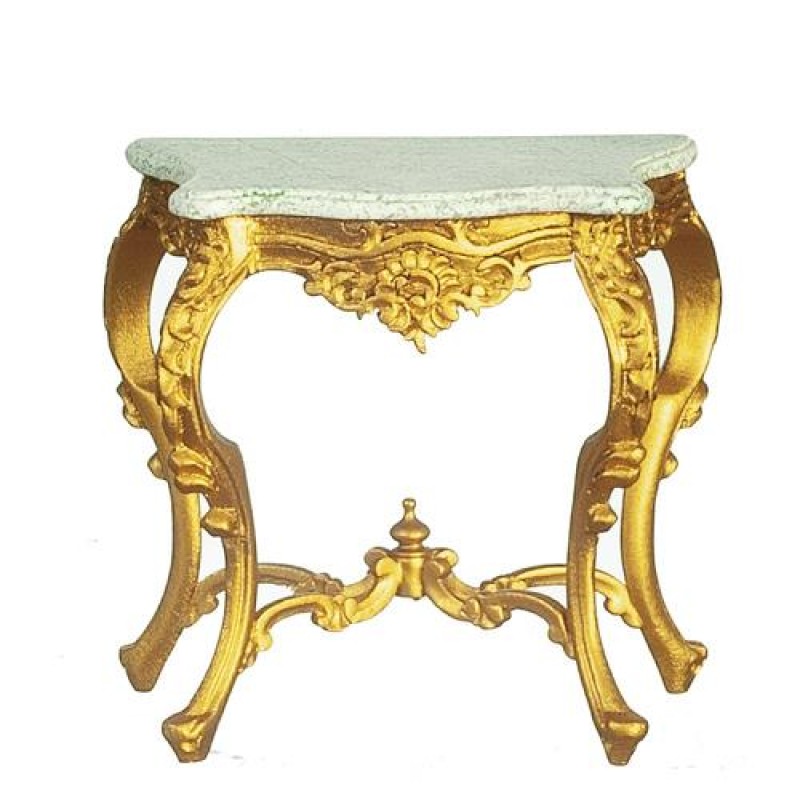Dolls House Console Table Louis XVI Hand Carved Marble & Gold JBM Hall Furniture