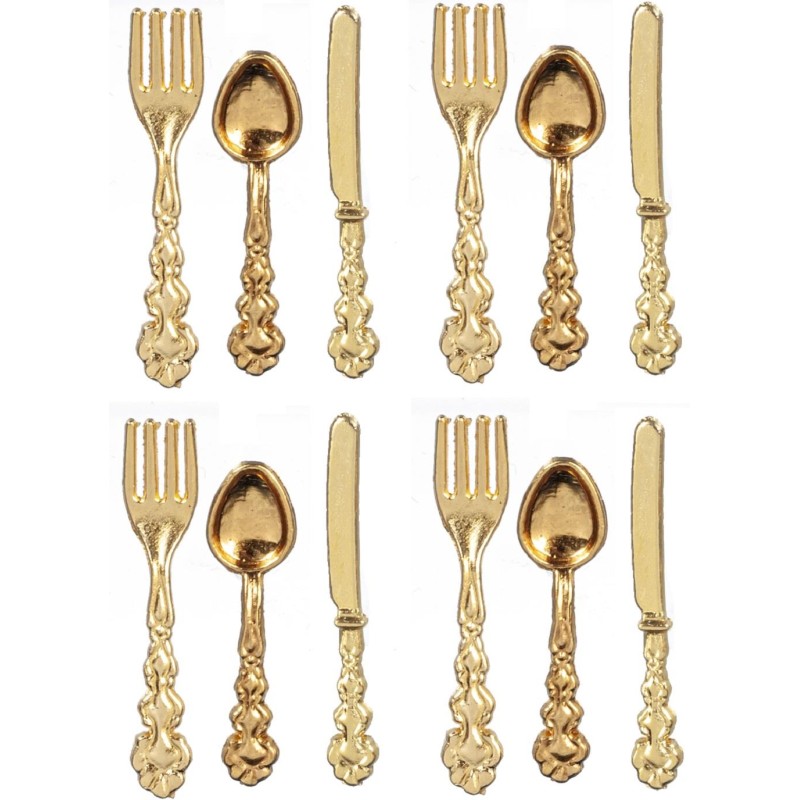 Dolls House Gold Cutlery Silverware Set Miniature Tableware Dining Room Accessory
