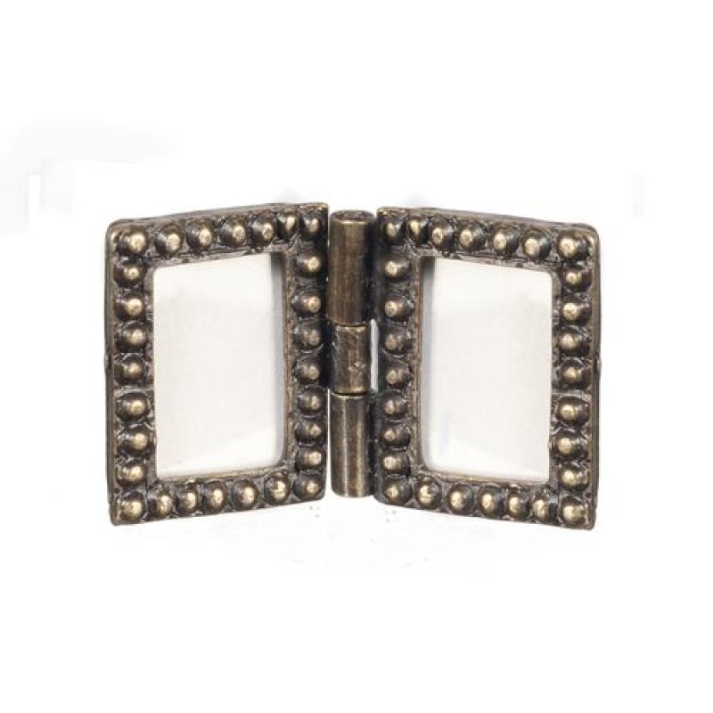 Dolls House Small Double Picture Frame Antique Gold Square Miniature 1:12 Scale Dolls House Small Double Picture Frame Antique Gold Square Miniature 1:12 Scale