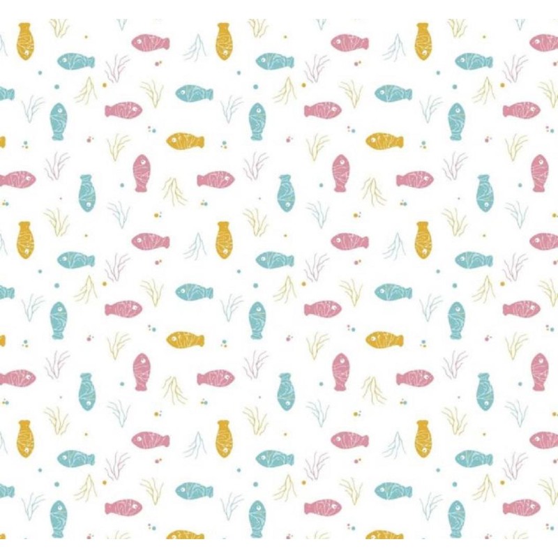 Dolls House Pink Blue Fish Patterned Miniature Print Wallpaper 1:12 Scale