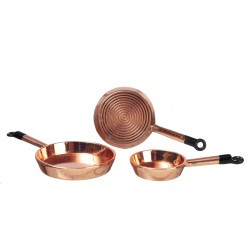 Dolls House Copper Frying Pans Cookware Metal Kitchen Accessory 1:12 Miniature