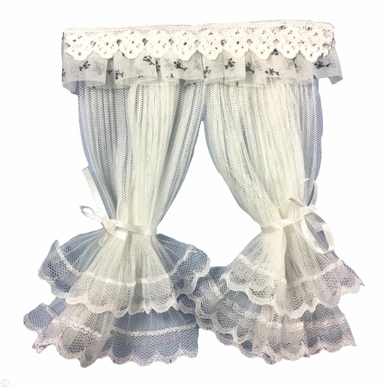 Dolls House Net Curtains Double Layer with Lace Pelmet 1:12 Window Accessory Dolls House Net Curtains Double Layer with Lace Pelmet 1:12 Window Accessory