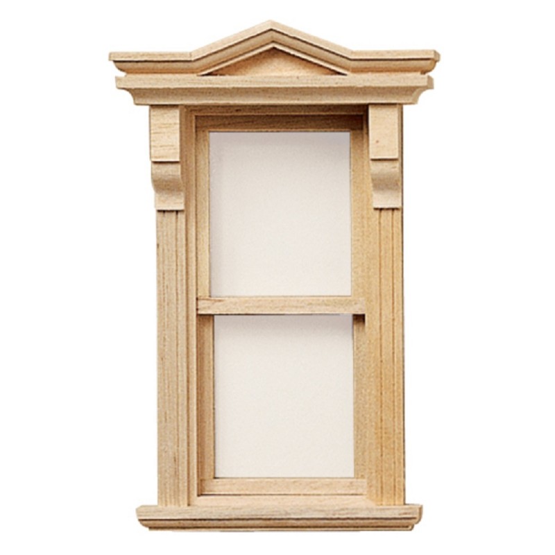 Dolls House Victorian Double Hung Sash Window with Pediment Wooden 1:12 Scale Dolls House Victorian Double Hung Sash Window with Pediment Wooden 1:12 Scale