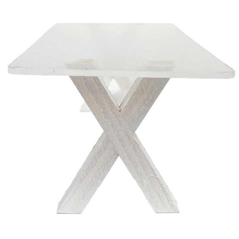 Dolls House Clear Rectangular Table White Legs Miniature Modern Dining Furniture