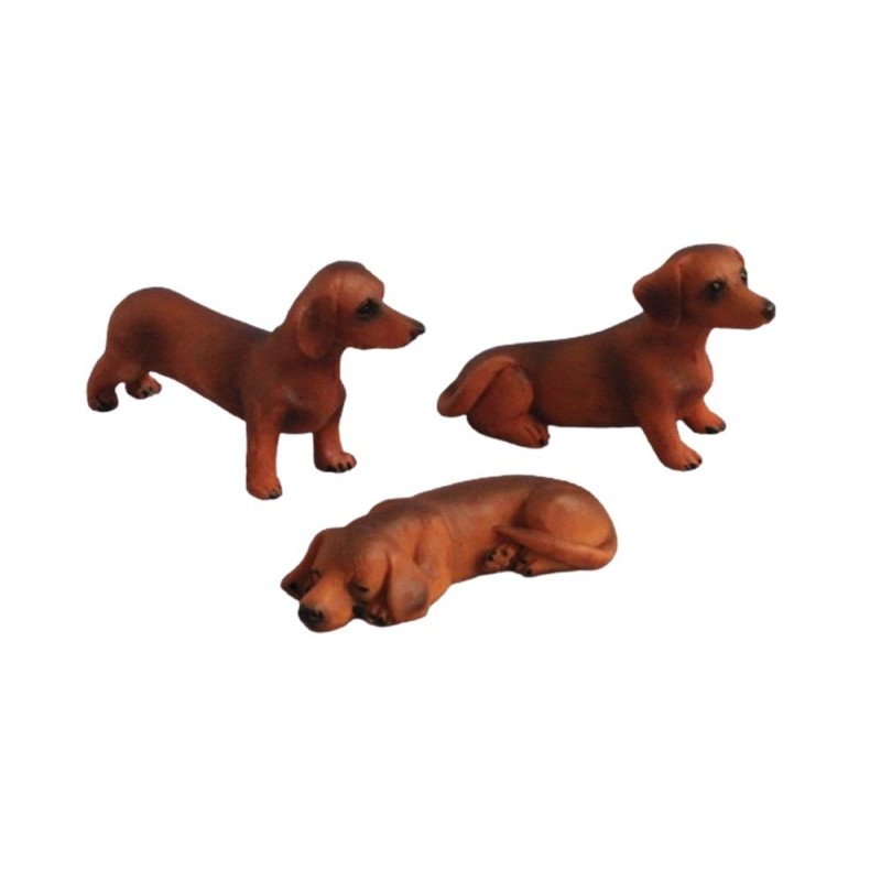 Dolls House Dachshund Dogs Wiener Sausage Badger Doxie Smooth Brown 3 1:12 Pets