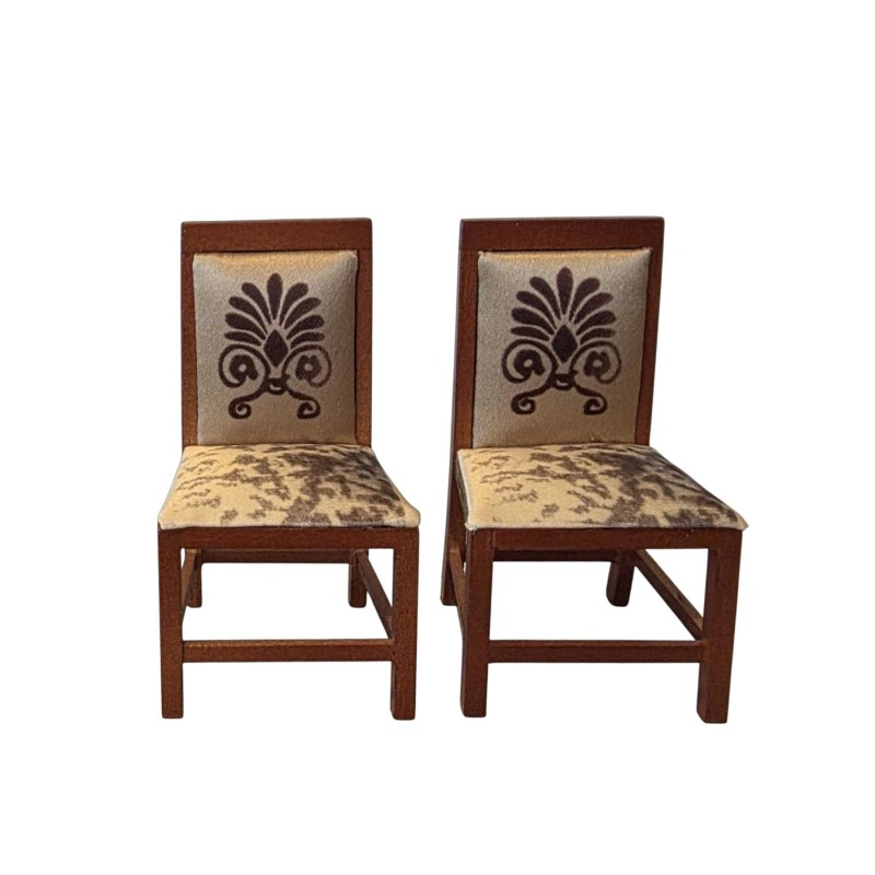 Dolls House 2 Side Chairs Slat Back Walnut Dining Room Furniture Walnut & Gold