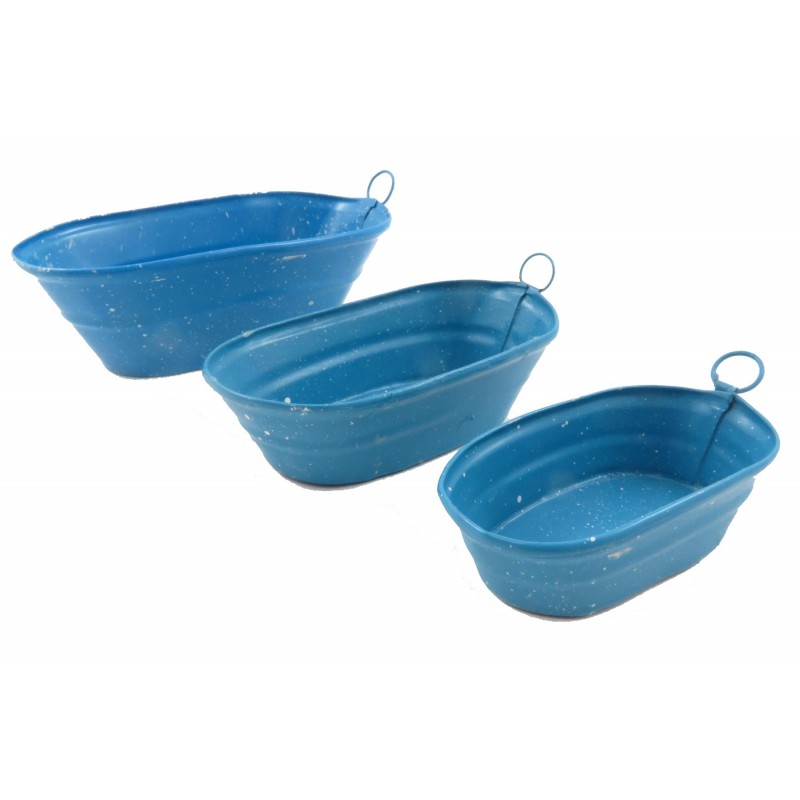 Dolls House Blue Spotted Galvanized Metal Wash Bathtub Bowl Bathroom Accessory