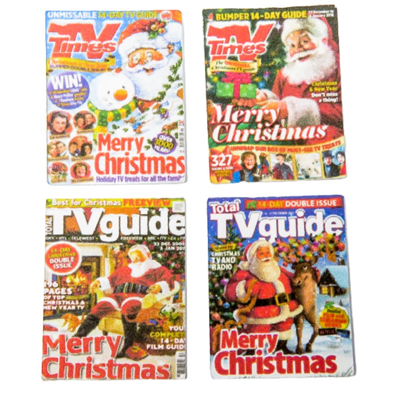 Dolls House Christmas TV Guide Magazine Cover Set 1:12 Living Room Accessory Printed Card