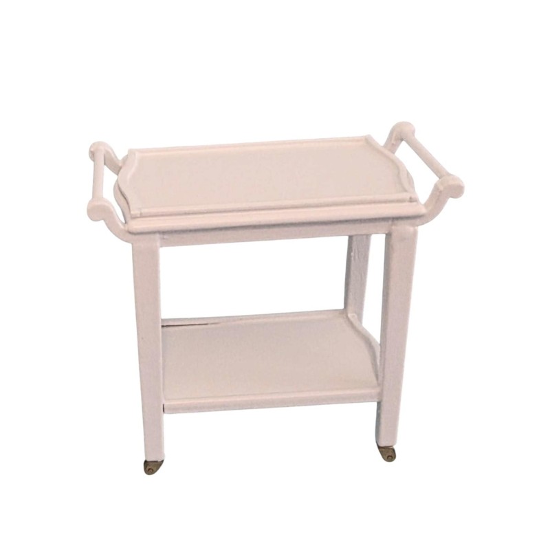 Dolls House Tea Trolley White Wood Drinks Cart Miniature Dining Room Furniture