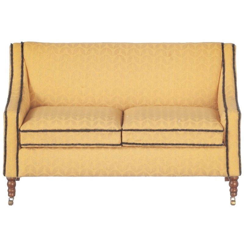 Dolls House Sofa Yellow Fabric Fauteuil Settee Walnut JBM Living Room Furniture