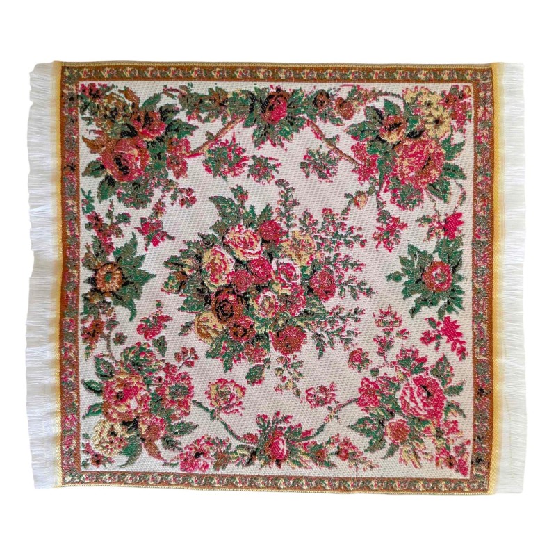 Dolls House French Floral Rug Woven Red Jacquard Design Floor Accessory Small