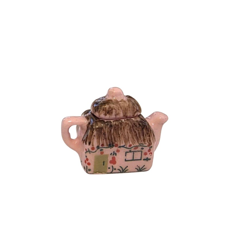 Dolls House Thatched Cottage Teapot Miniature Pink Decorative Kitchen Accessory