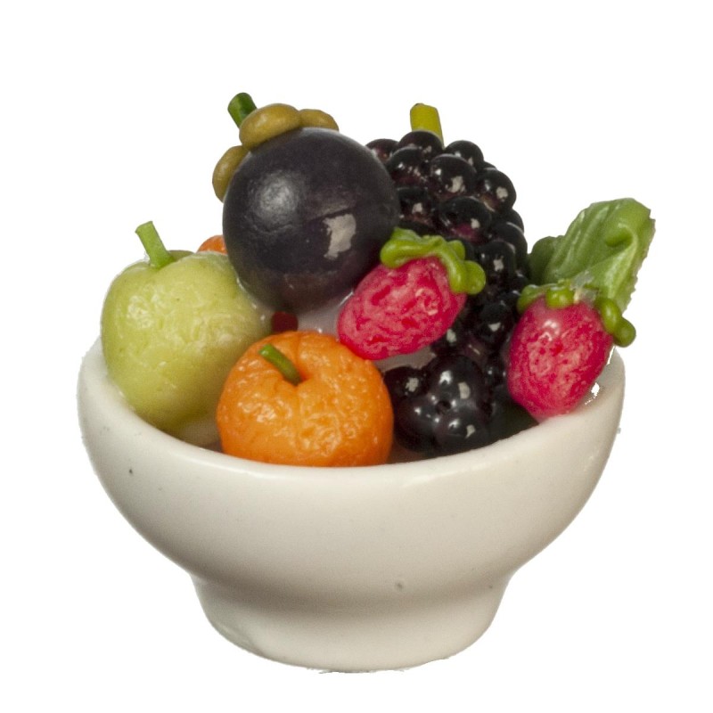 Dolls House White Bowl of Fruit Modern Kitchen Dining Room Accessory 1:12 Food
