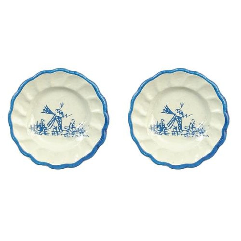 Dolls House Blue Delft Plates Dutch Windmill Design Dining Room Accessory Metal