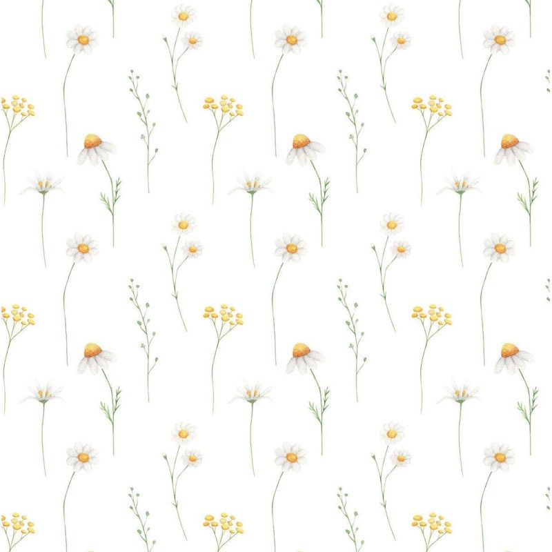 Dolls House White & Yellow Daisy Floral Flower Pattern Miniature Print Wallpaper