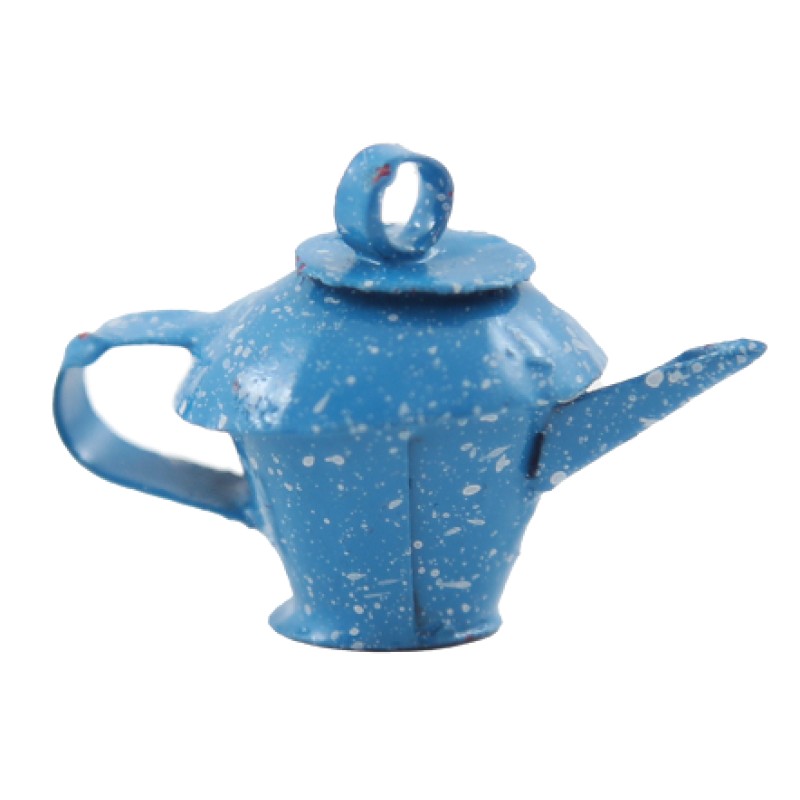 Dolls House Blue Spatterware Tea Kettle Teapot Coffee Pot Kitchen Accessory