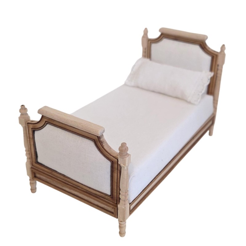 Dolls House Single Bed Unfinished Bare Wood Upholstered Head & Footboard Dolls House Single Bed Unfinished Bare Wood Upholstered Head & Footboard