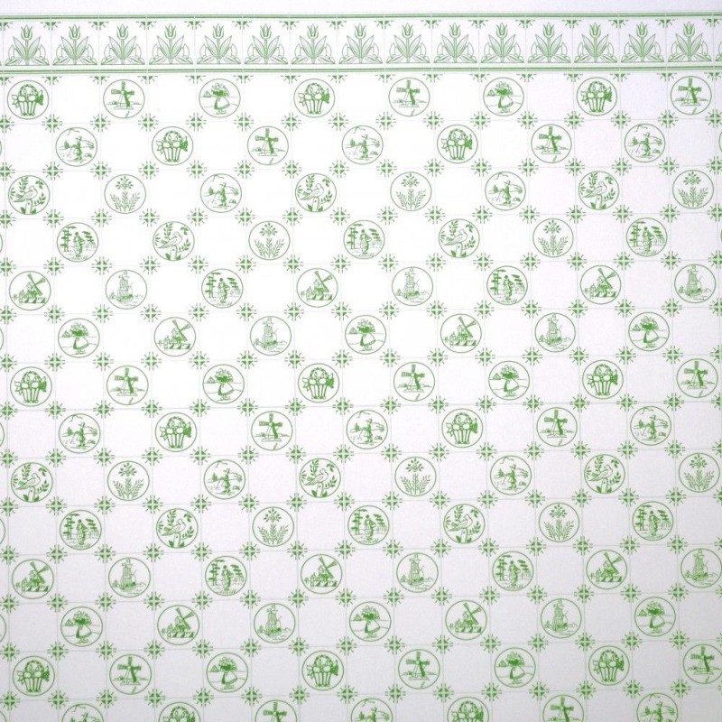 Dolls House Wallpaper Dutch Tile Green Delft Miniature 1:24 Scale Dolls House Wallpaper Dutch Tile Green Delft Miniature 1:24 Scale