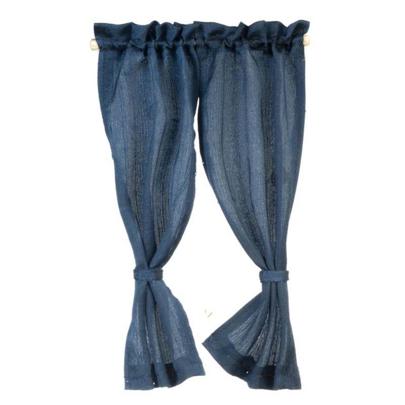 Dolls House Curtains Navy Blue Drapes Modern Miniature Window Accessory 1:12 Dolls House Curtains Navy Blue Drapes Modern Miniature Window Accessory 1:12