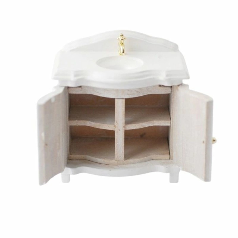 Dolls House Sink Basin Vanity Unit White Wood Bathroom Furniture Miniature 1:12