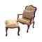 Dolls House Armchair & Footstool Mahogany & Gold Victorian Living Room Furniture