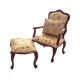 Dolls House Armchair & Footstool Mahogany & Gold Victorian Living Room Furniture