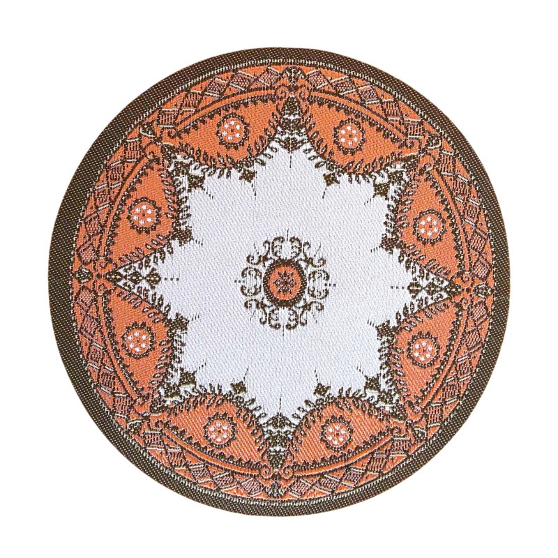Dolls House Mandala Patterned Rug Orange & Brown Floor Accessory Small Round