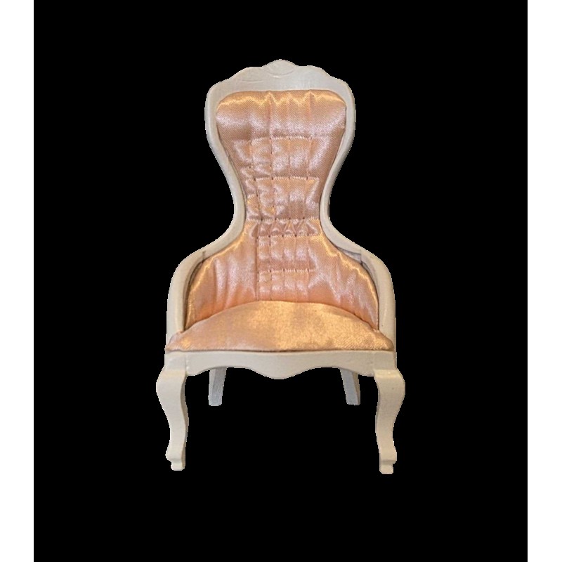 Dolls House Ladies Chair Shell-Pink & White Wood Bedroom Living Room Furniture