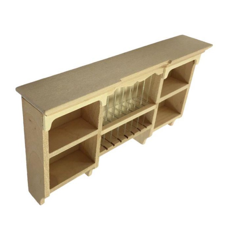 Dolls House Unfinished Wall Unit with Plate Rack Bare Wood Kitchen Furniture