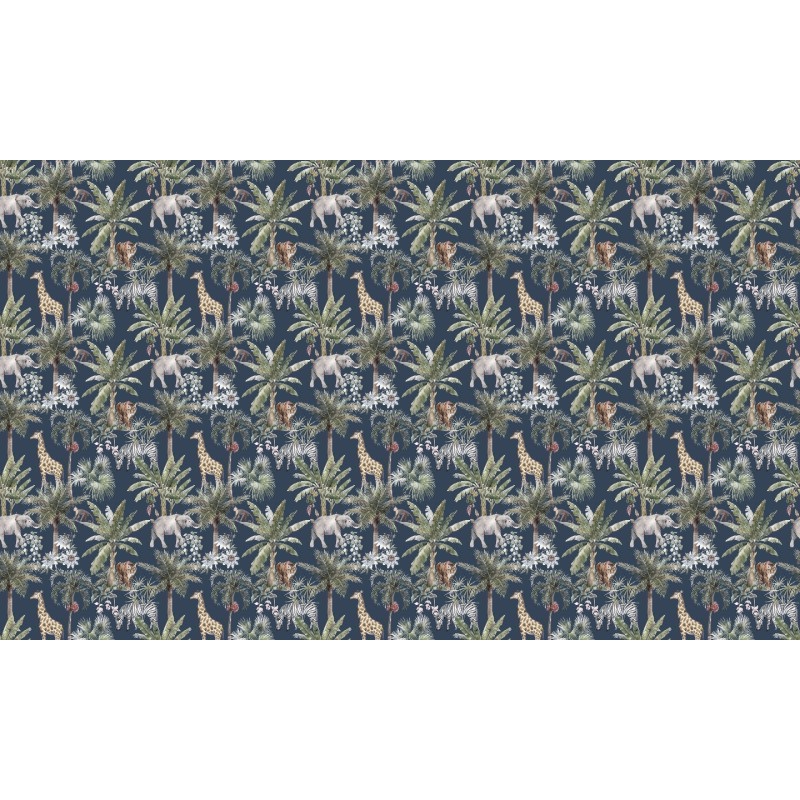 Dolls House Navy Jungle Animal Tropical Pattern Miniature Print Wallpaper 1:12