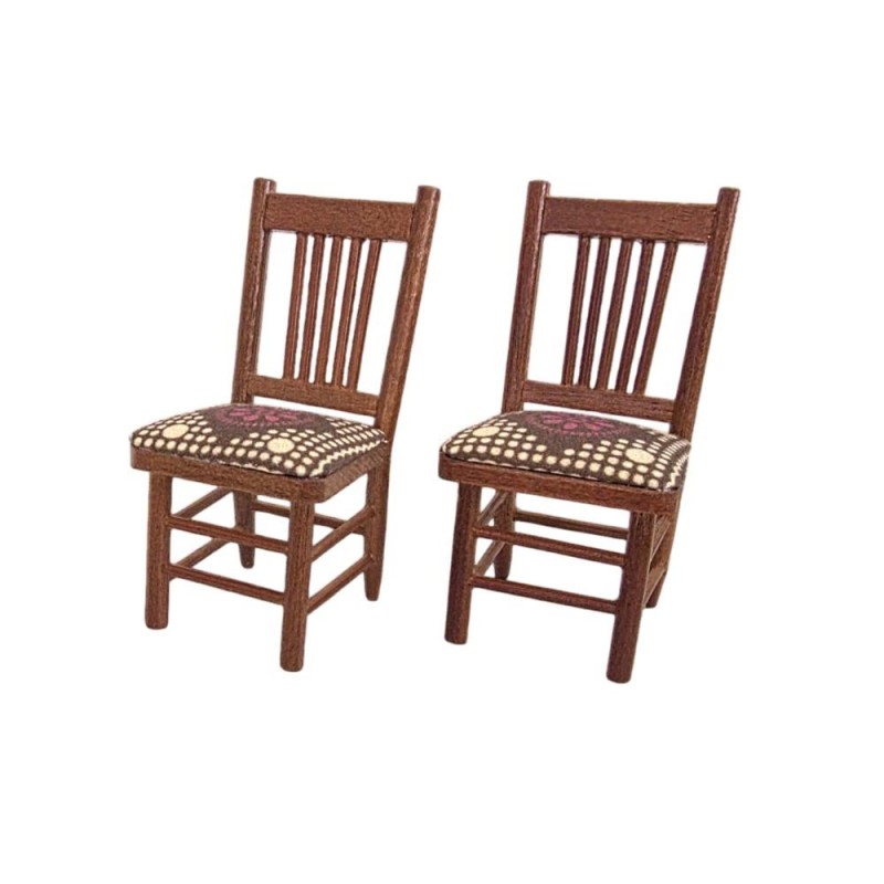 Dolls House 2 Side Chairs Slat Back Walnut Dining Room Furniture Wooden 1:12