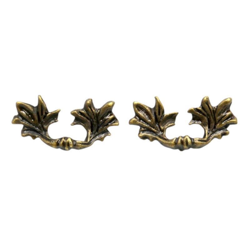 Dolls House Leaf Drawer Handles Antique Brass 1:12 Fancy Miniature Hardware