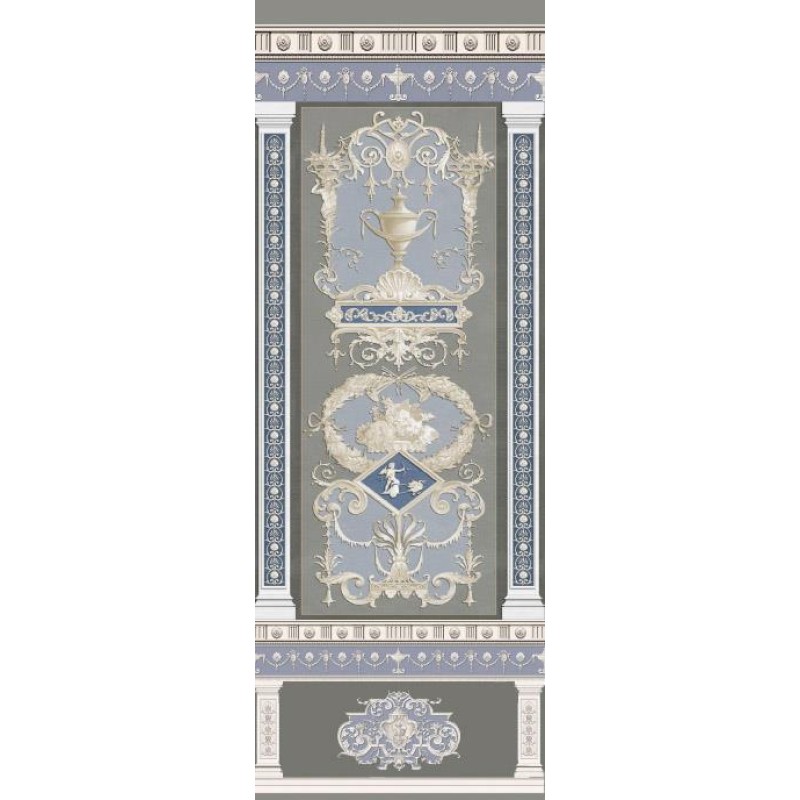 Dolls House Wallpaper Chinoiserie Panels Blue Grey 1/2in 1:24 Miniature Print