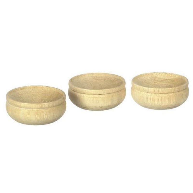 Dolls House 3 Wooden Bowls Natural Unfinished Miniature Accessory 1:12 Scale