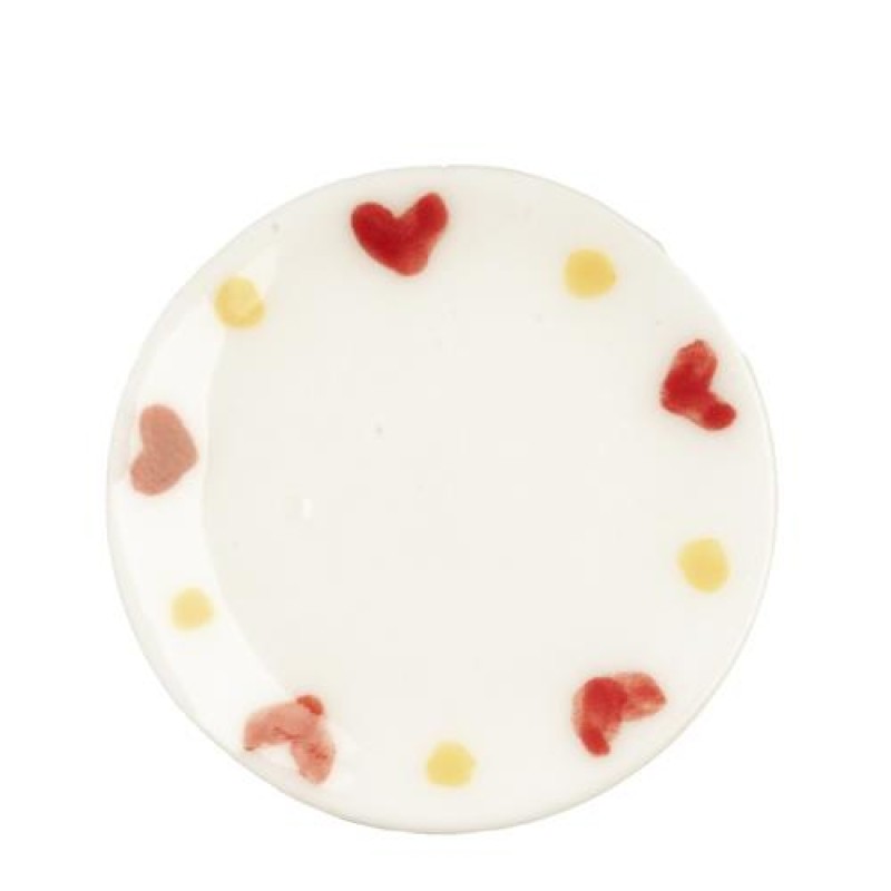 Dolls House Plate Heart Design Ceramic Tableware Kitchen Dining Room Accessory