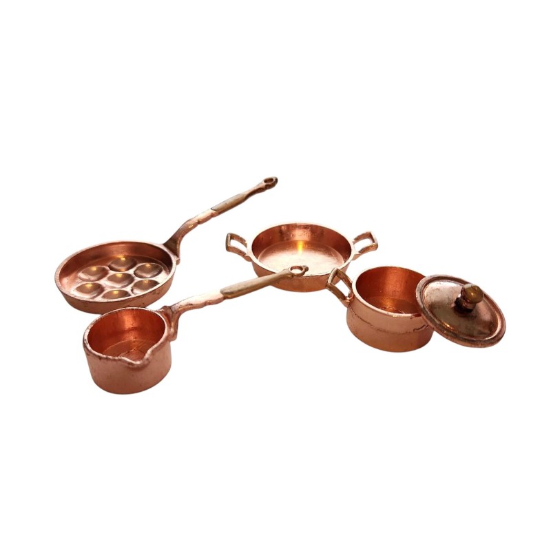 Dolls House Copper Saucepan Set Pans Kitchen Cookware 1:12 Scale Accessory