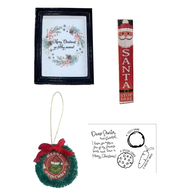 Dolls House Christmas Accessory Set Picture Wreath Sign Dear Santa Note Bundle